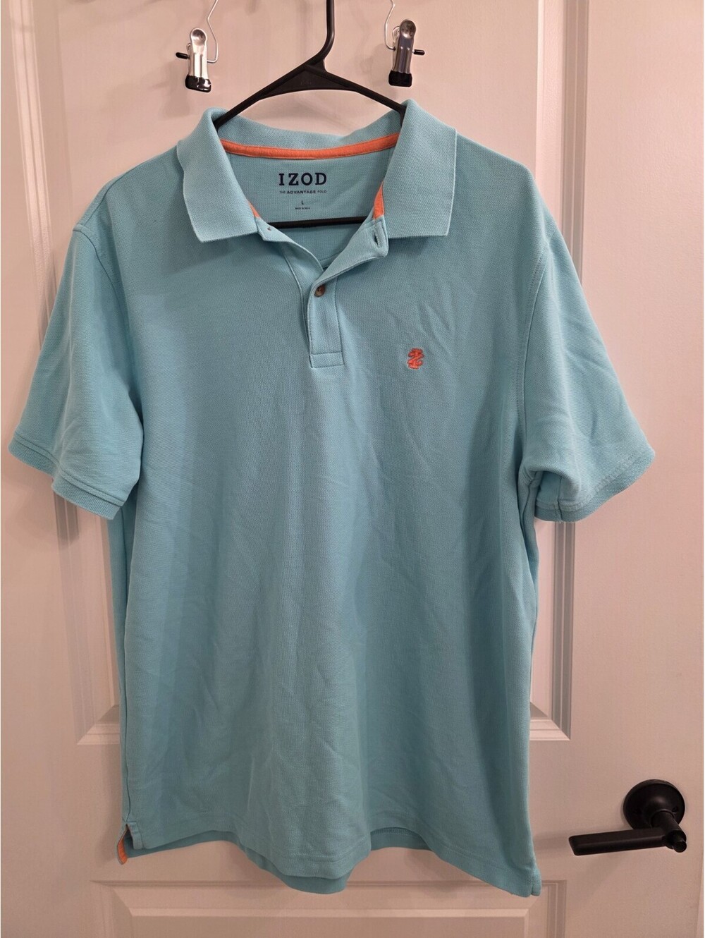 IZOD Mens Polo Golf Shirt L Short Sleeve Blue Advantage Embroidered Logo
